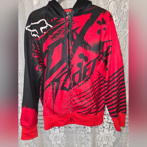 Fox Racing, Fresh Kill Zip Up Hoodie, Mens Large, Red And Black Graphic - Picture 1 of 10